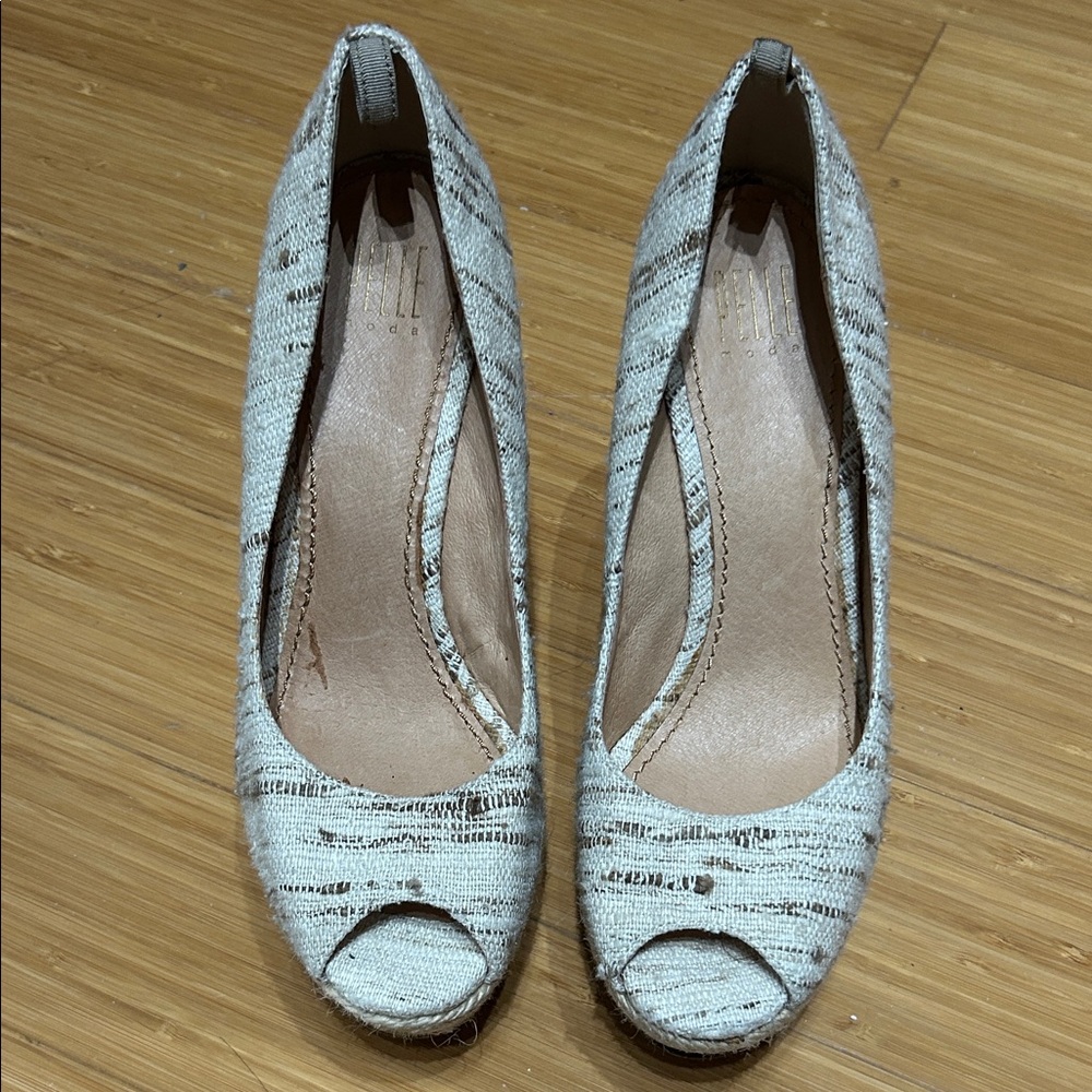 Woven tweed platform wedges